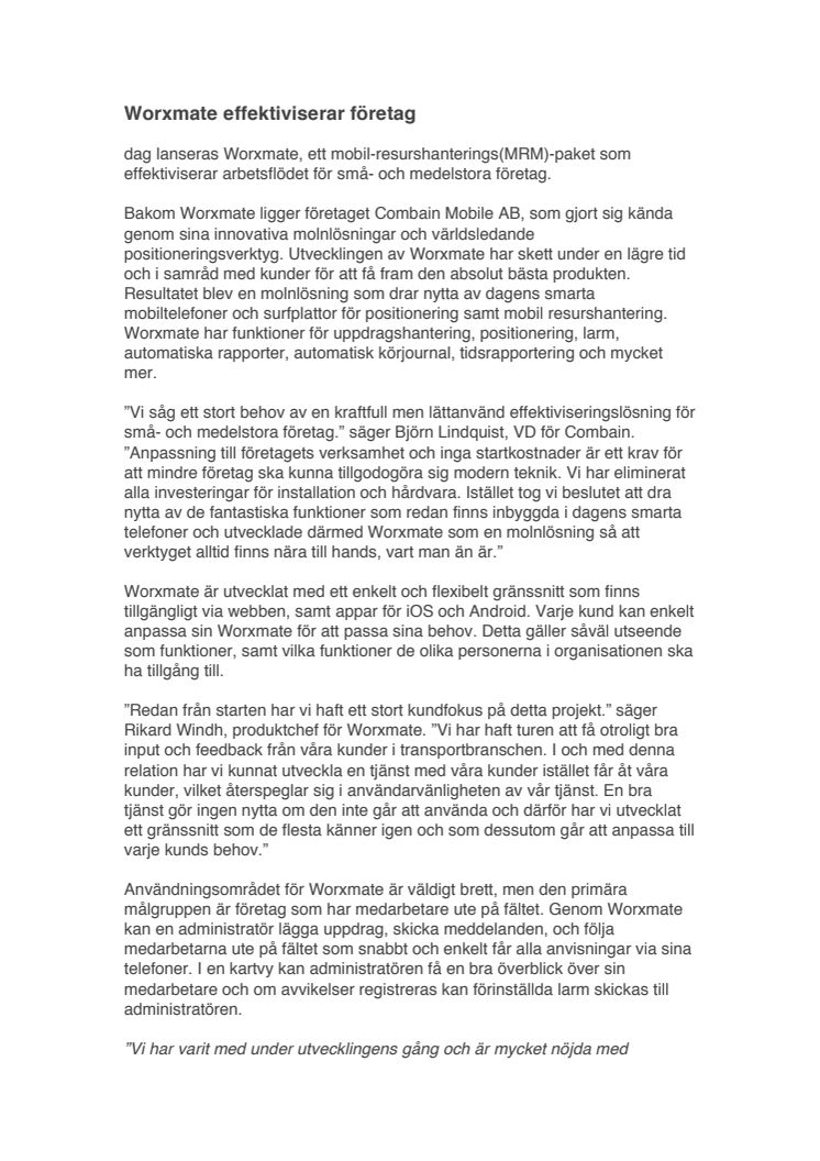 Worxmate effektiviserar företag