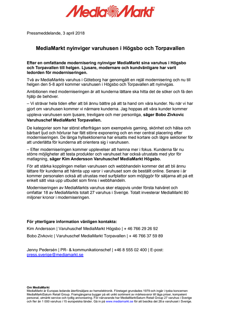 MediaMarkt nyinviger varuhusen i Högsbo och Torpavallen 