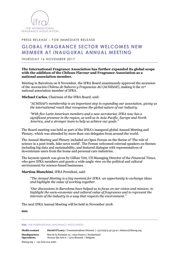Global fragrance sector welcomes new member at inaugural annual meeting