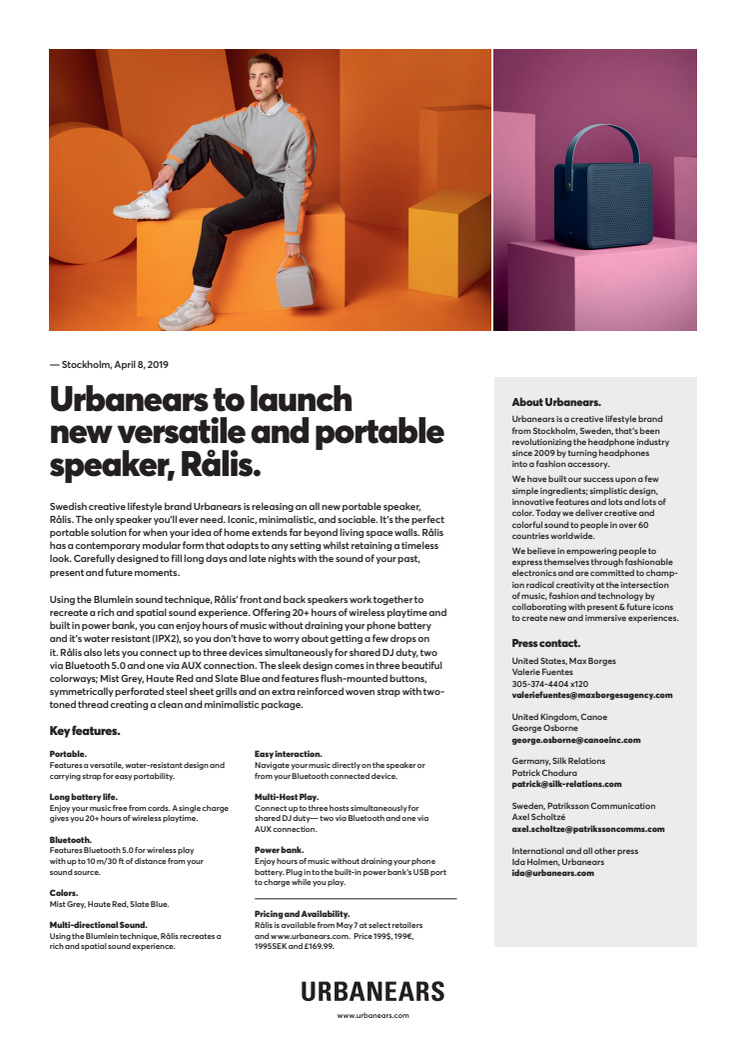 Urbanears to launch new versatile and portable speaker, Rålis.