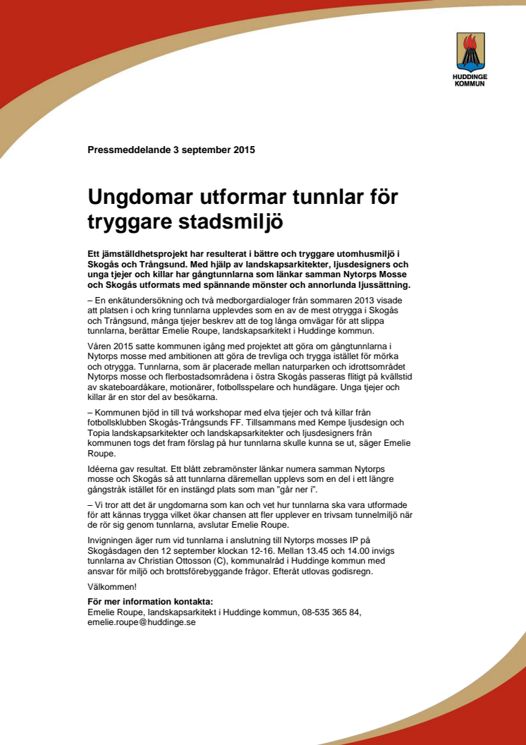 Ungdomar utformar tunnlar för tryggare stadsmiljö