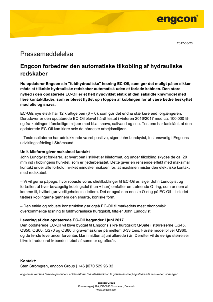 Engcon forbedrer den automatiske tilkobling af hydrauliske redskaber