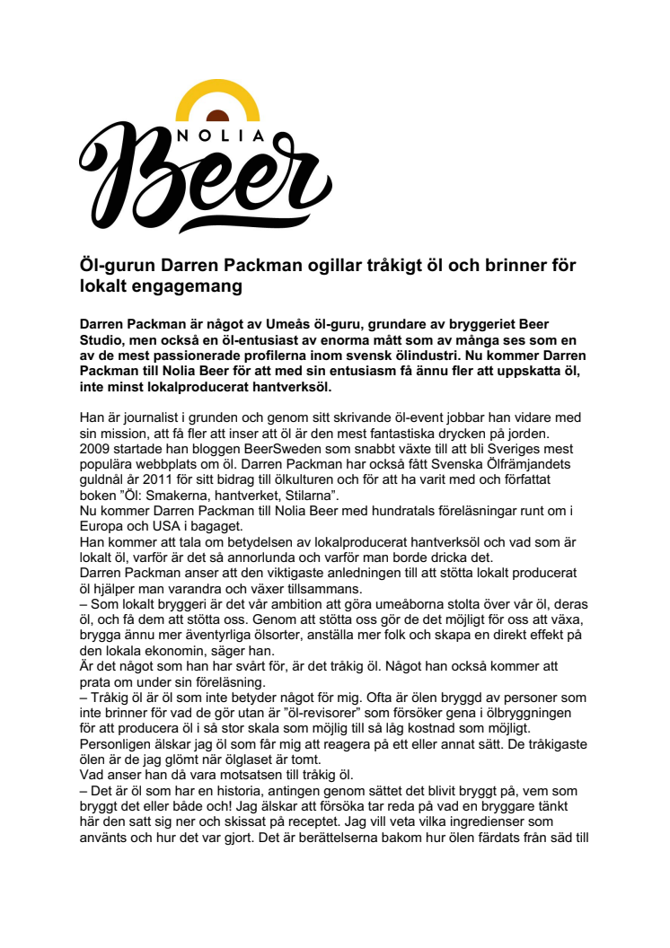 Nolia Beer: Öl-gurun Darren Packman ogillar tråkigt öl och brinner för lokalt engagemang