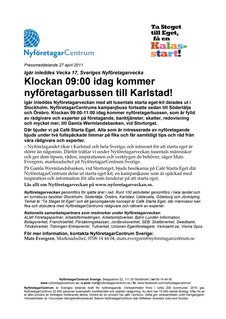 Klockan 09:00 idag kommer nyföretagarbussen till Karlstad!
