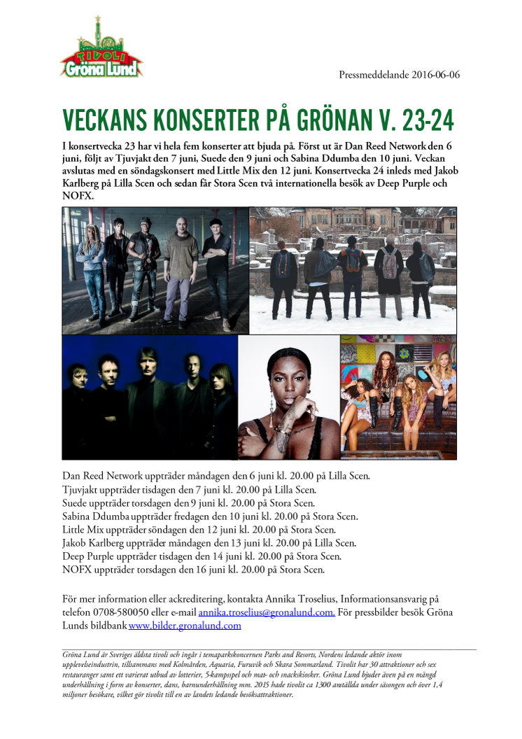 Veckans konserter på Grönan V. 23-24