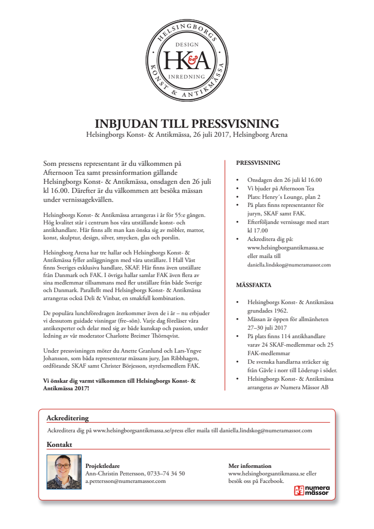 Helsingborgs Konst- & Antikmässa - Pressinbjudan