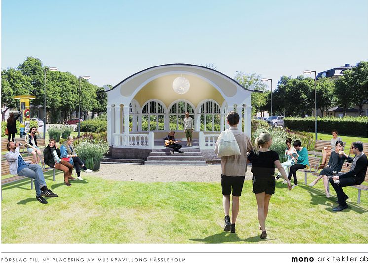 Förslag till ny placering av musikpaviljong Hässleholm. Illustration: mono arkitekter ab