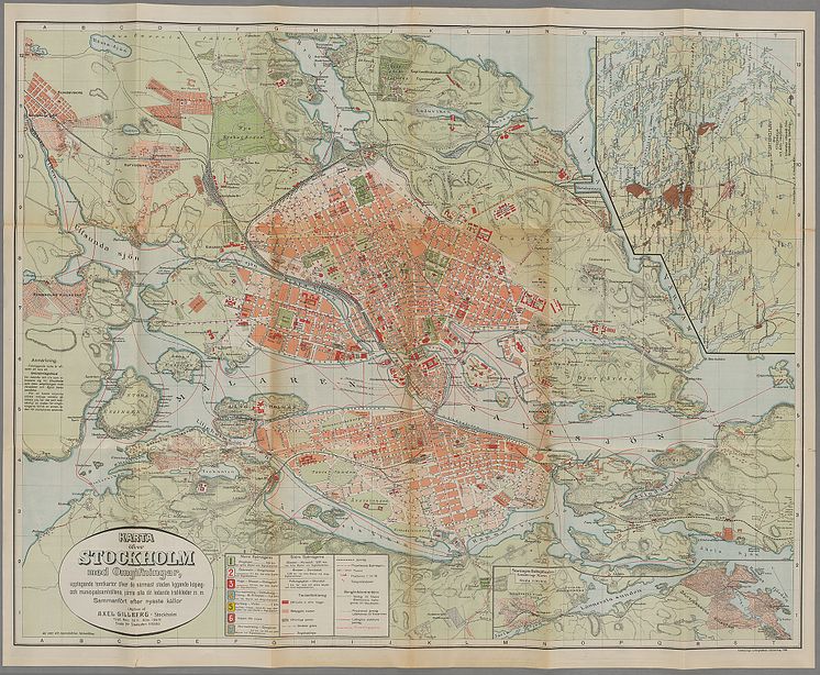 Karta över Stockholm med omgifningar 1906