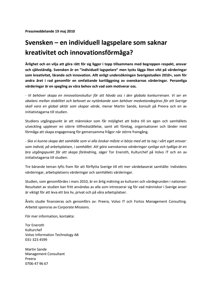 Svensken – en individuell lagspelare som saknar kreativitet och innovationsförmåga?
