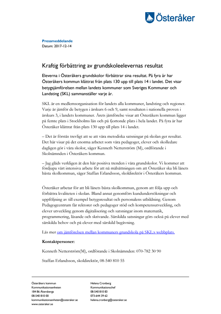 ​Kraftig förbättring av grundskoleelevernas resultat