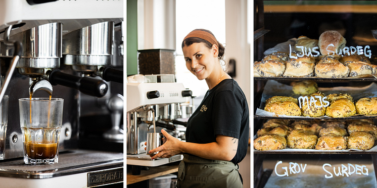 Kaffemaskin och frukostbullar