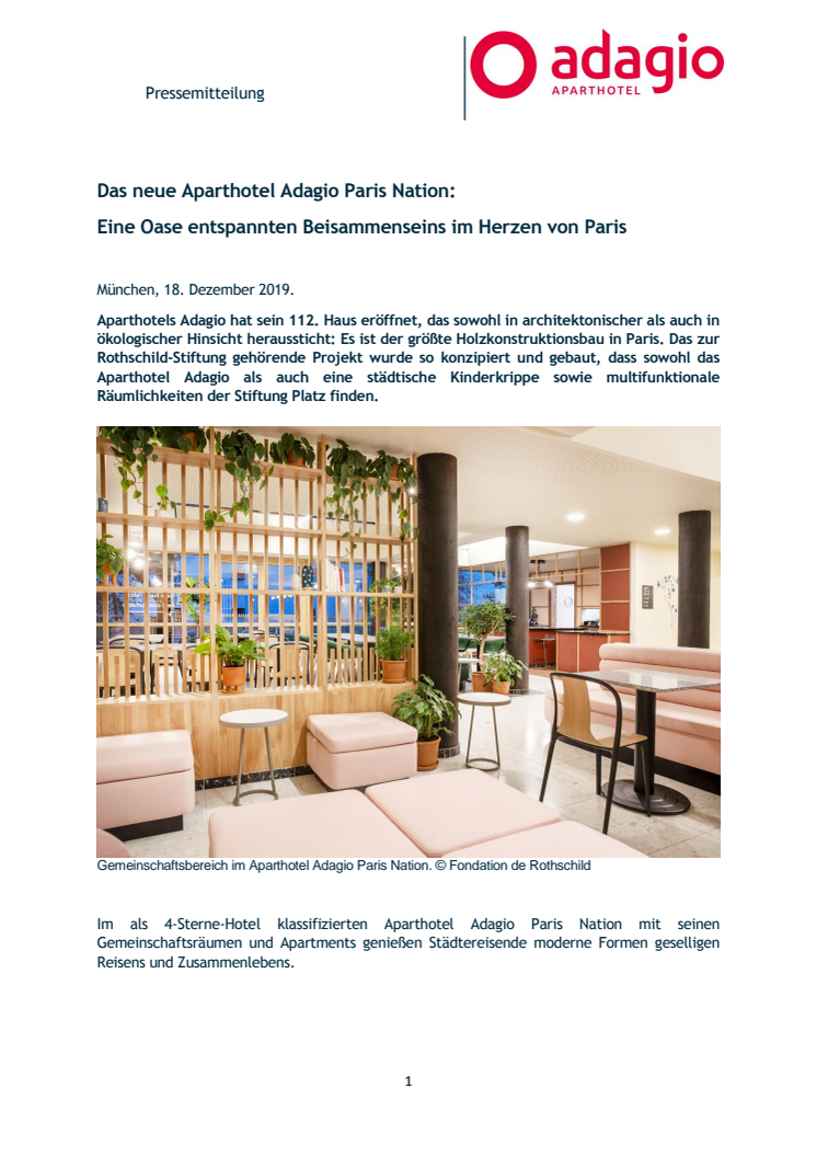 Das neue Aparthotel Adagio Paris Nation: Eine Oase entspannten Beisammenseins im Herzen von Paris 