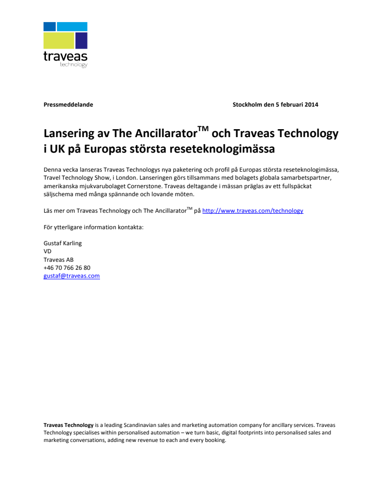 Lansering av The Ancillarator och Traveas Technology i UK på Europas största reseteknologimässa