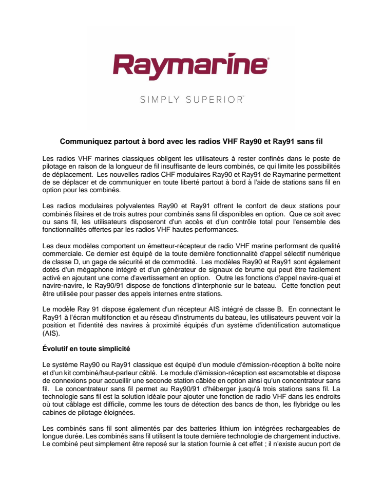 Raymarine: Communiquez partout à bord avec les radios VHF Ray90 et Ray91 sans fil