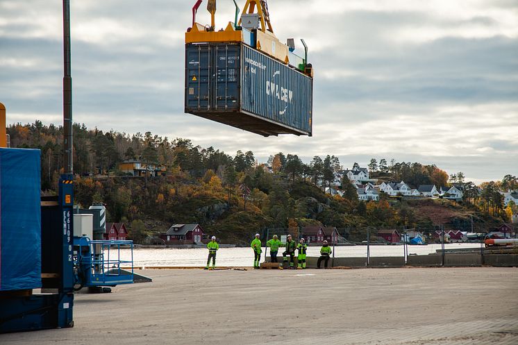 First container delivery port of Arendal 23.10.23