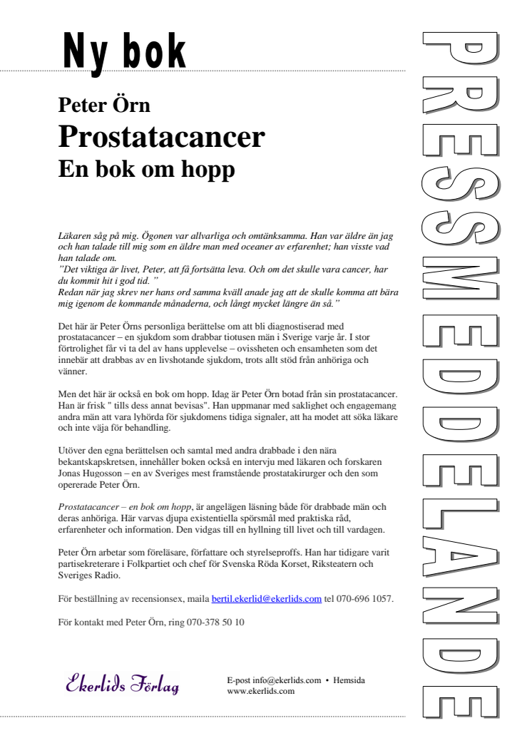 Ny bok: Prostatacancer - en bok om hopp av Peter Örn