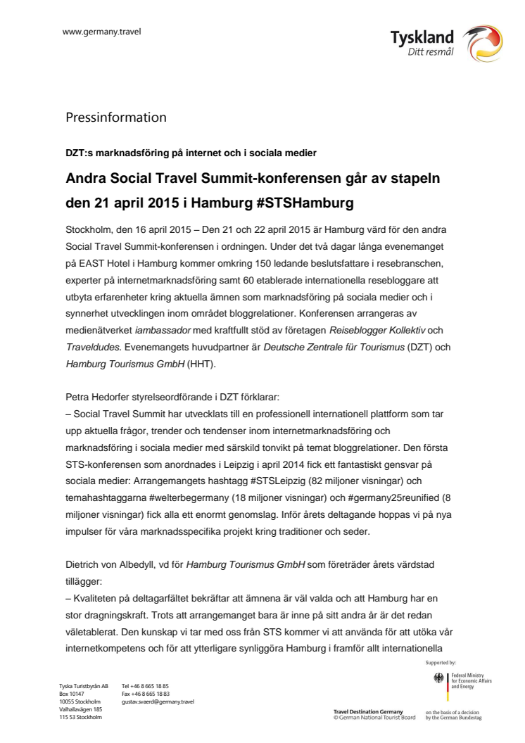 Svenska bloggare till Social Travel Summit den 21 april i Hamburg #STSHamburg