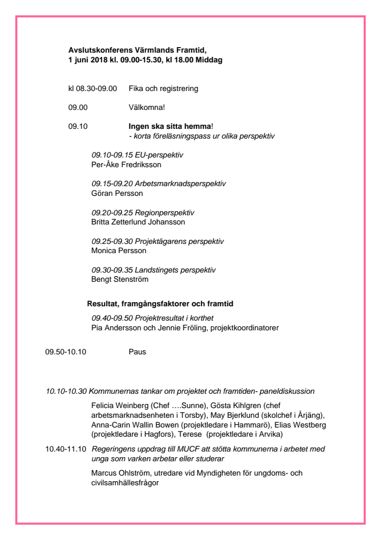 Pressinbjudan 1 juni: avslutningskonferens för projektet Värmlands Framtid