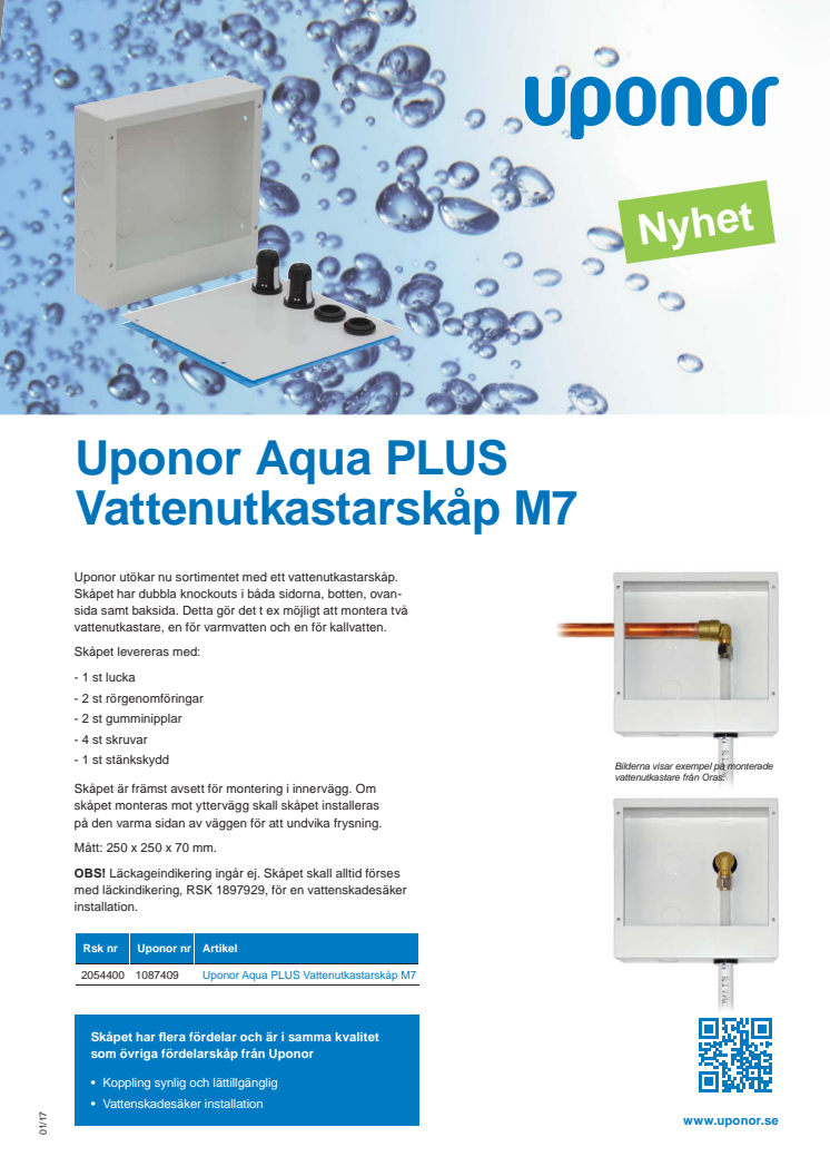 Uponor Aqua PLUS Vattenutkastarskåp M7