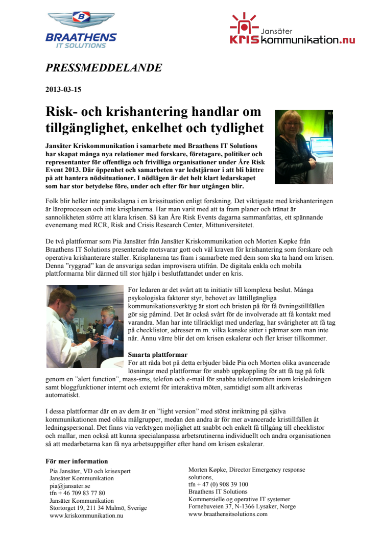 Risk- och krishantering handlar om tillgänglighet, enkelhet och tydlighet