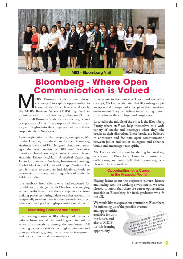 Bloomberg - Where Open Communication is Valued