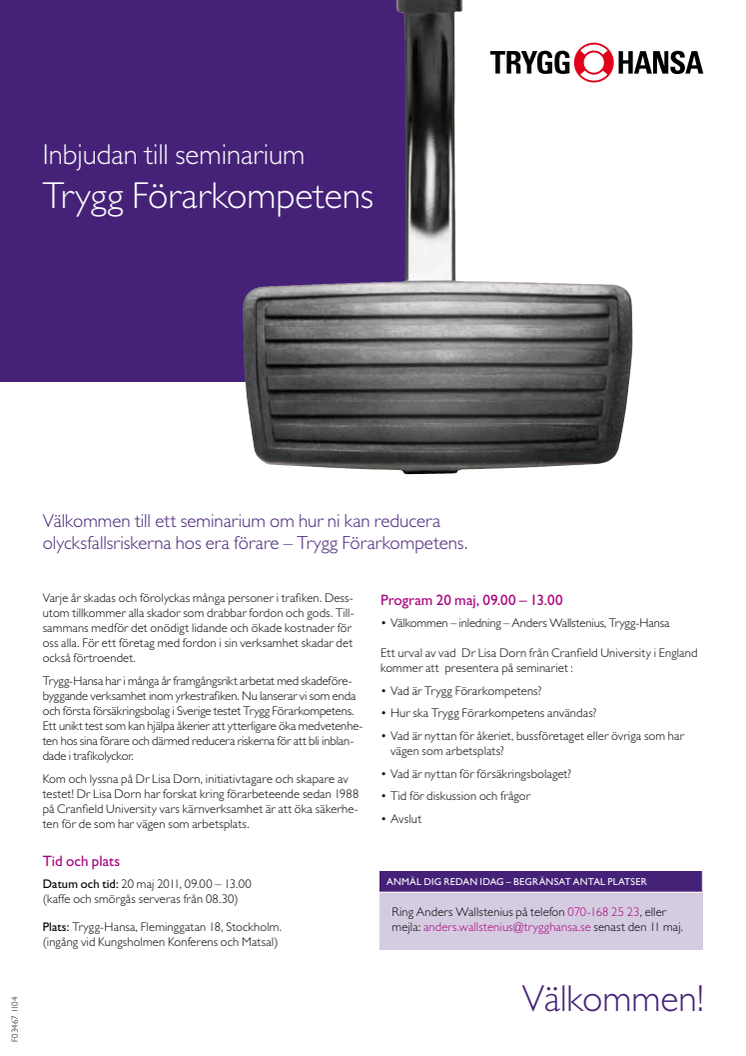 Seminarium: Trygg-Hansa presenterar Trygg Förarkompetens