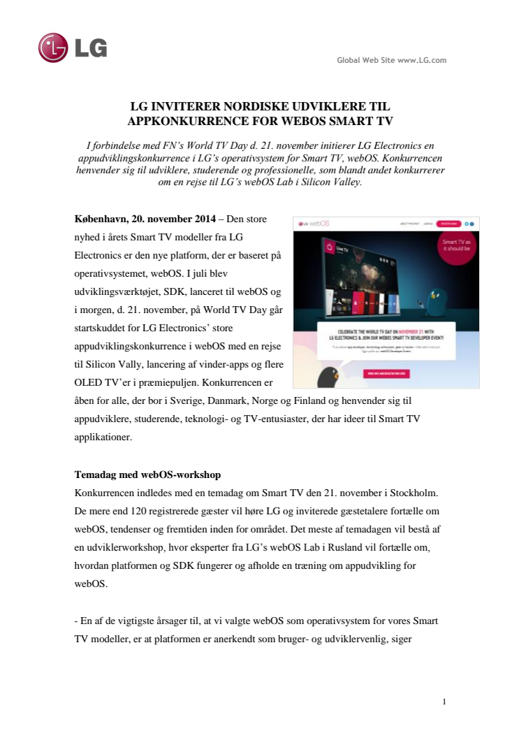 LG INVITERER NORDISKE UDVIKLERE TIL APPKONKURRENCE FOR WEBOS SMART TV