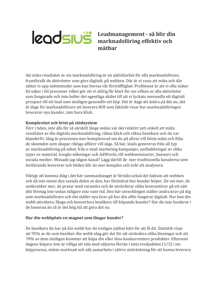 Leadmanagement - så blir din marknadsföring effektiv och mätbar