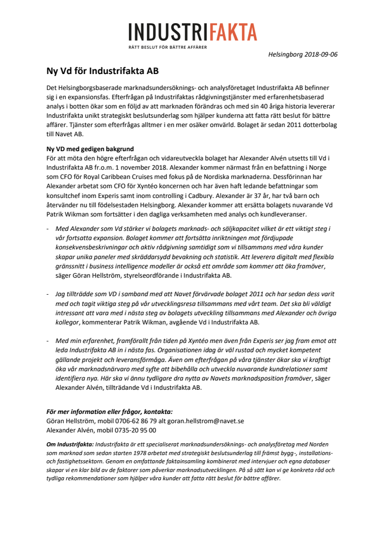 ​​​​Ny Vd för Industrifakta AB