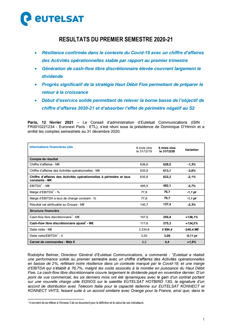 RESULTATS DU PREMIER SEMESTRE 2020-21