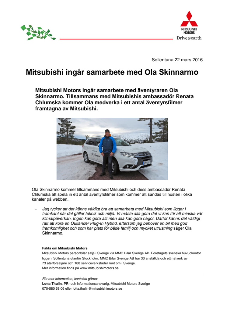 Mitsubishi ingår samarbete med Ola Skinnarmo 