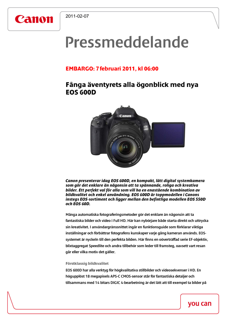 Fånga äventyrets alla ögonblick med nya EOS 600D