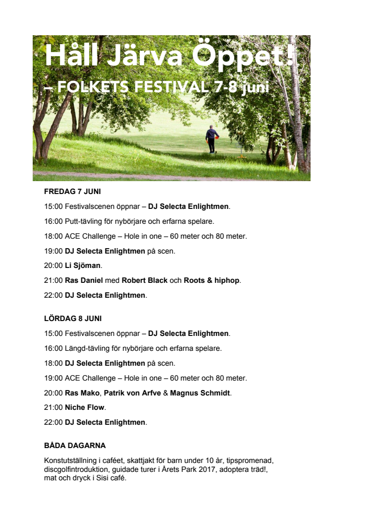 Festivalprogram Håll Järva Öppet 7-8 juni