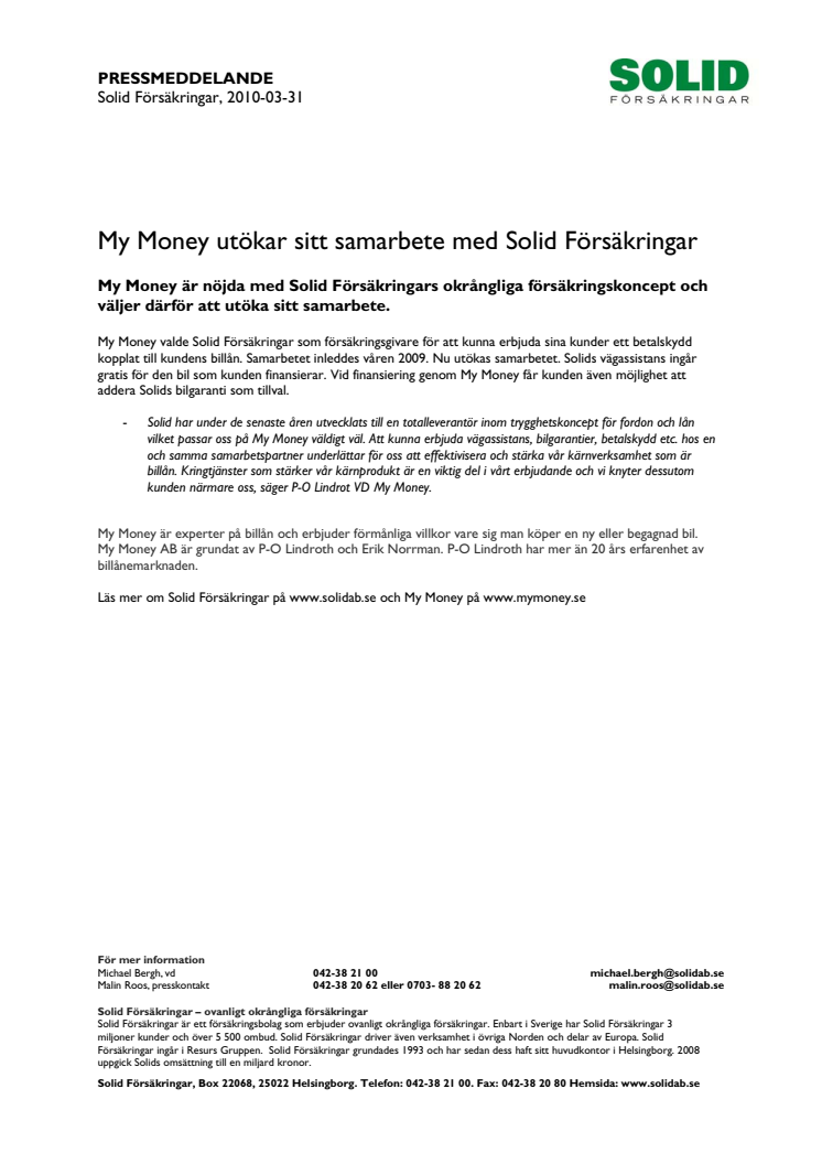 My Money utökar sitt samarbete med Solid Försäkringar 