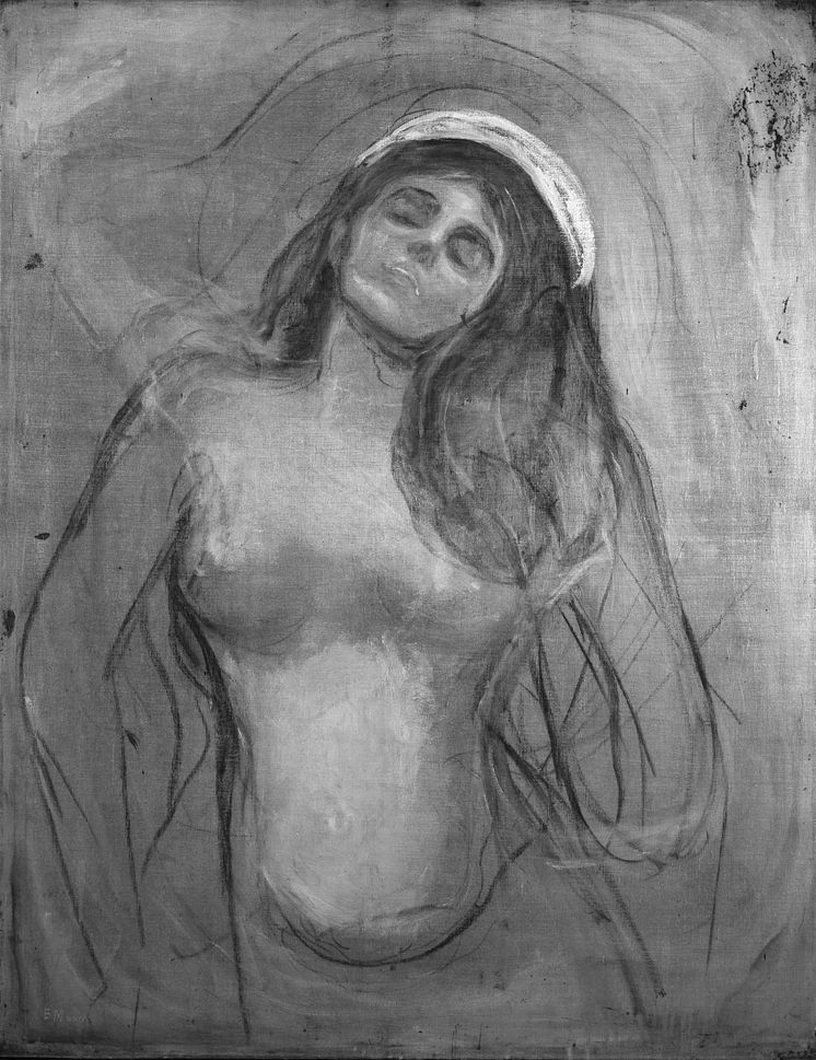 Underdrawings in Edvard Munch's "Madonna" Infrared Photo Borre Hostland/National Museum of Norway