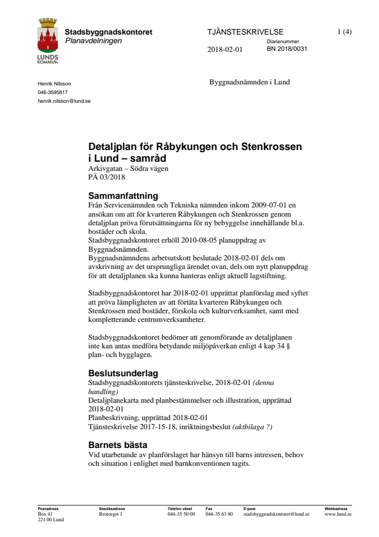 Tjänsteskrivelse Stenkrossen-Råbykungen