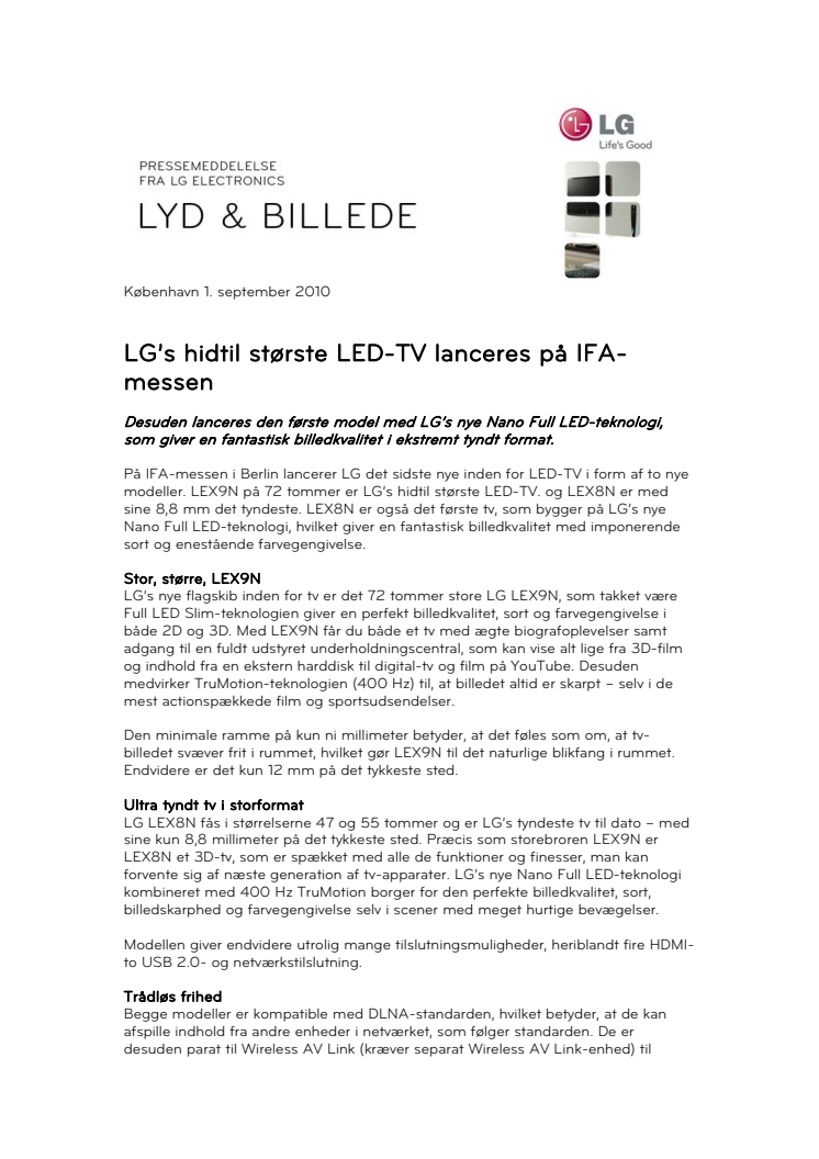 LG’s hidtil største LED-TV lanceres på IFA-messen 