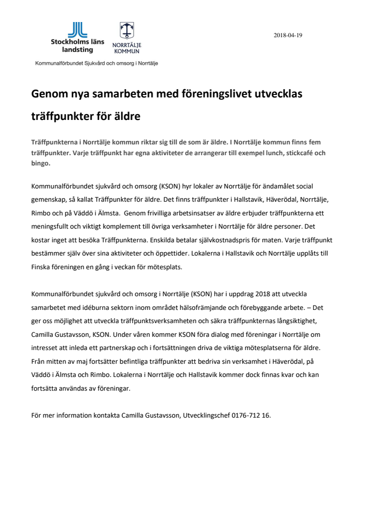 Genom nya samarbeten med föreningslivet utvecklas träffpunkter för äldre  