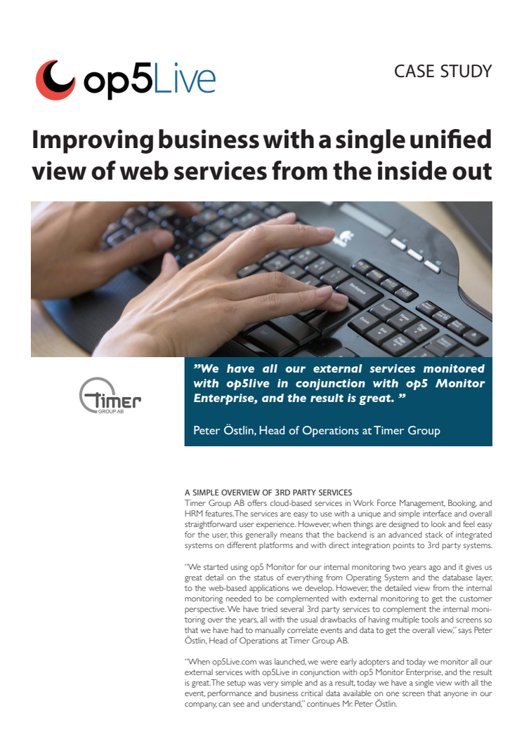 Timer Group improves business with a single unified view of web services