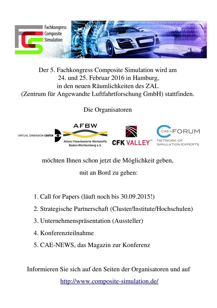 5. Fachkongress Composite Simulation (5.FCS) am 24./25. Februar 2016 in Hamburg