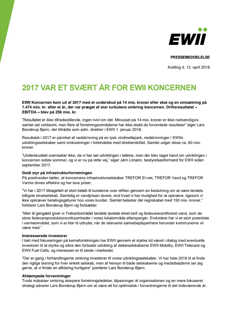 2017 var et svært år for EWII Koncernen