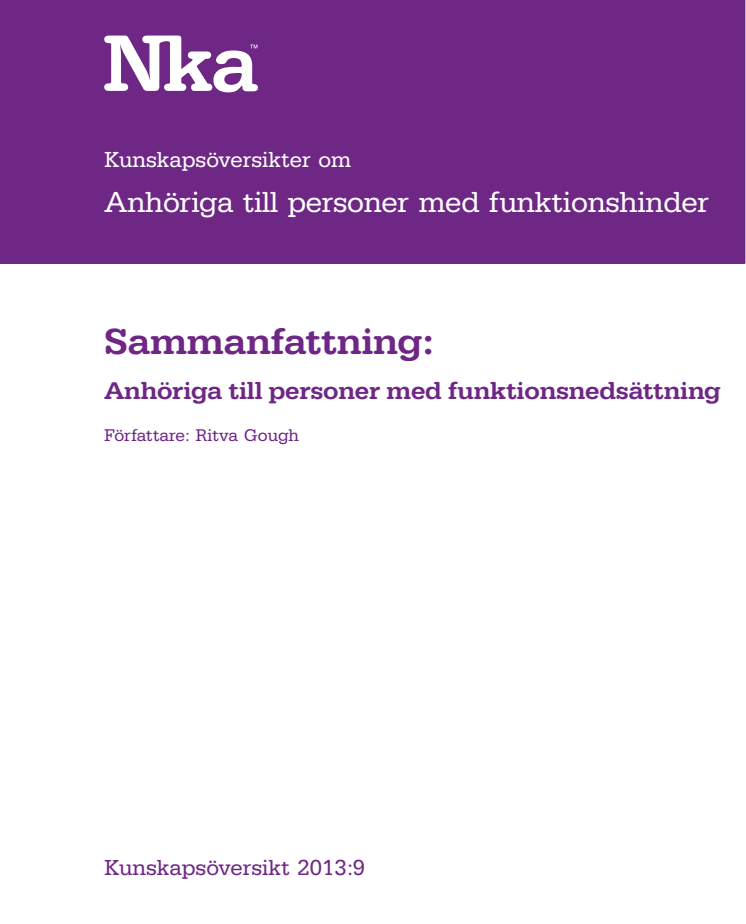 Sammanfattande kunskapsöversikt om anhöriga till personer med funktionsnedsättning