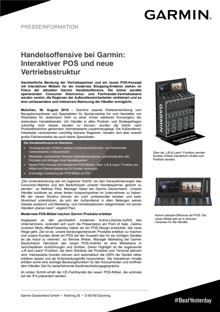 Handelsoffensive bei Garmin: Interaktiver POS und neue Vertriebsstruktur