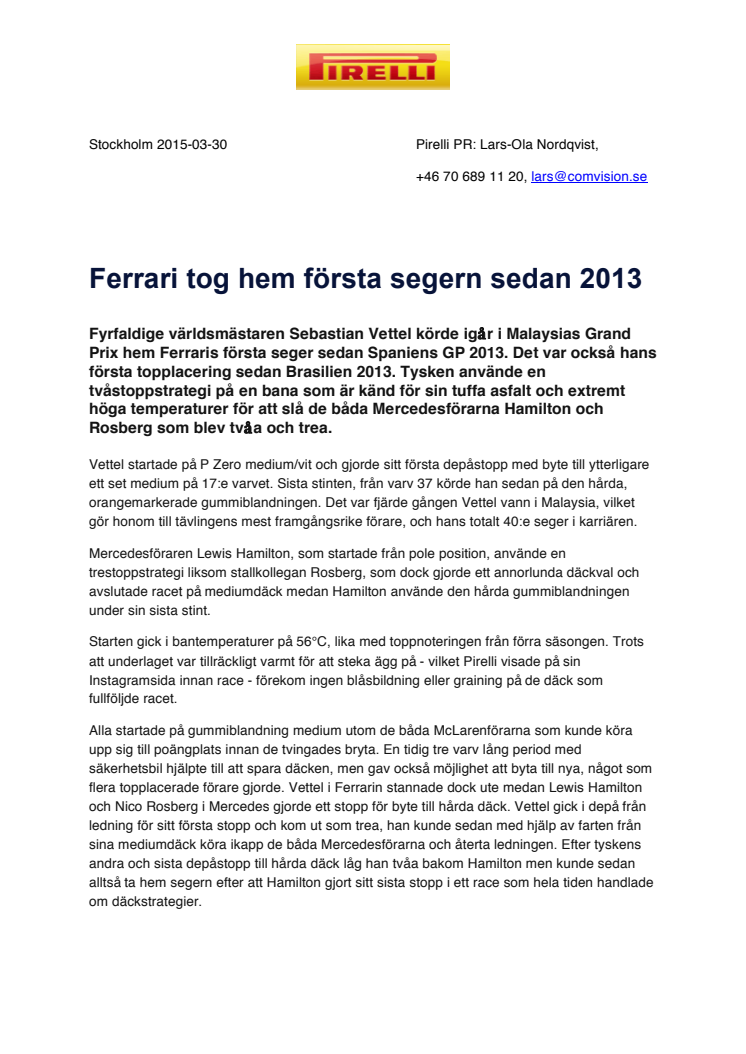 Ferrari tog hem första segern sedan 2013 