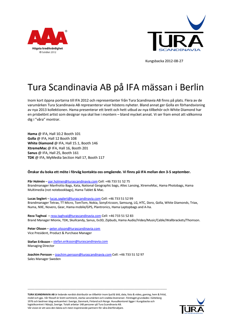 Tura Scandinavia AB på IFA mässan i Berlin