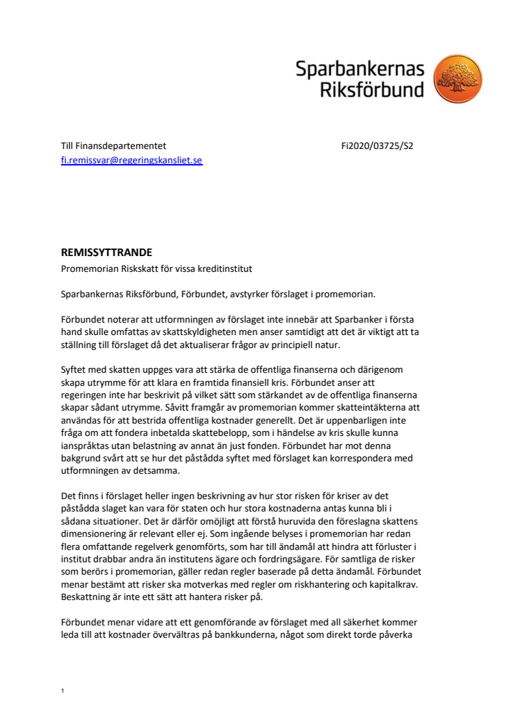 Sparbankernas Riksförbund remissvar Riskskatt Fi2020 03725 S1.pdf