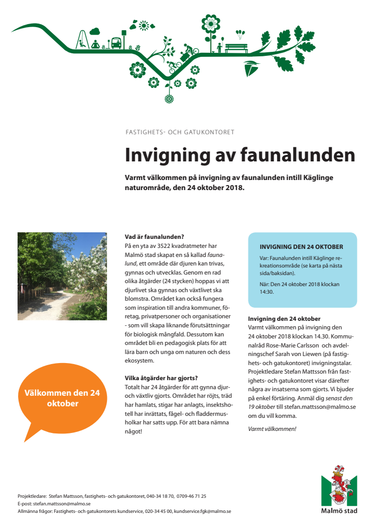 Inbjudan till invigning av faunalunden i Käglinge 24 oktober