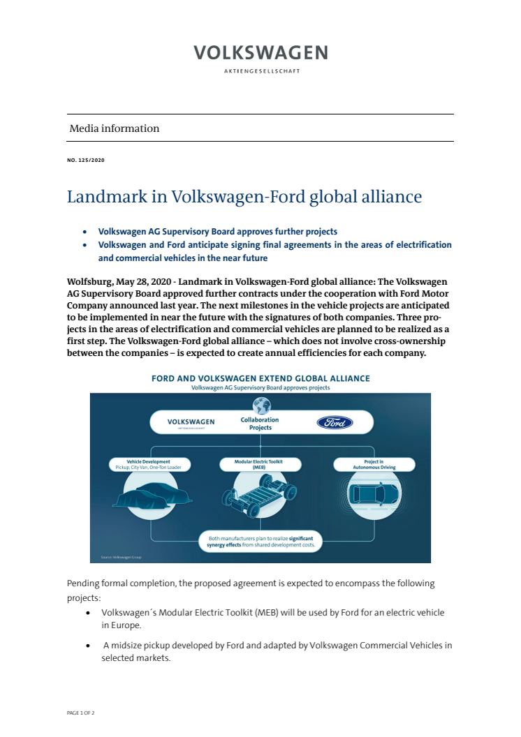 Milstolpe i alliansen mellan Volkswagen och Ford