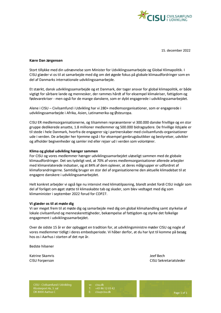 CISU velkomstbrev til Dan Jørgensen som minister for udviklingssamarbejde og global klimapolitik.pdf