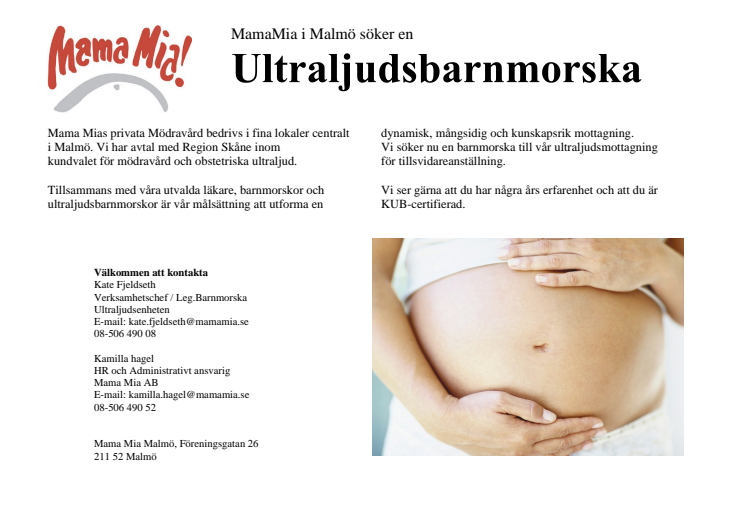 Vi söker en ultraljudsbarnmorska till Malmö !